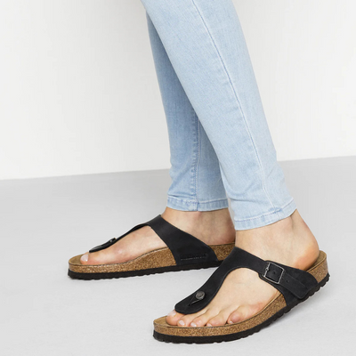 BIRKENSTOCK  Gizeh Natural Oiled Leather Regular - Black
