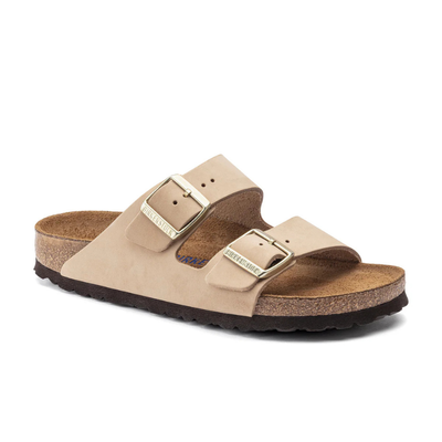 BIRKENSTOCK Arizona Nubuck Leather Soft Foot Bed Narrow - Sandcastle
