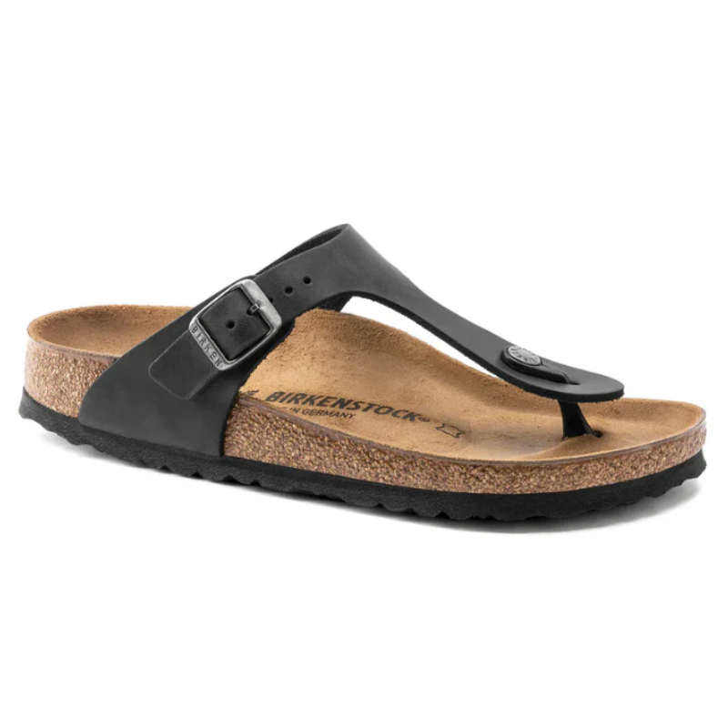 BIRKENSTOCK  Gizeh Natural Oiled Leather Regular - Black